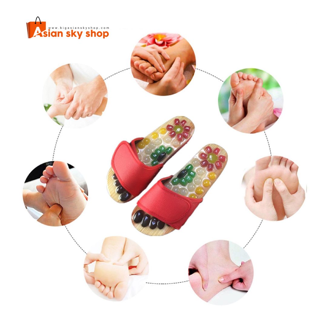 Reflexology acupressure stone slippers with natural massage stones