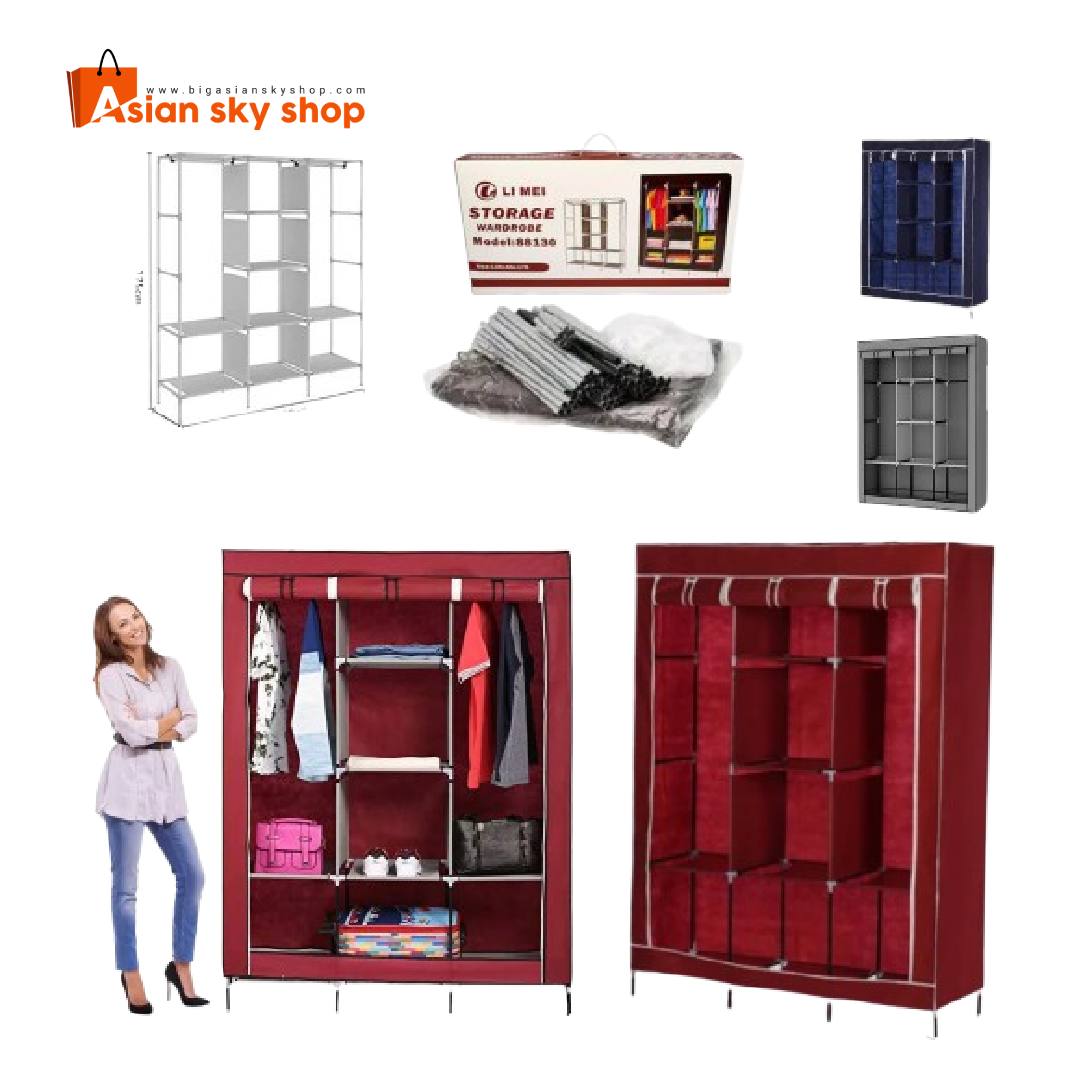 foldable wardrobe shelf rack in blue color