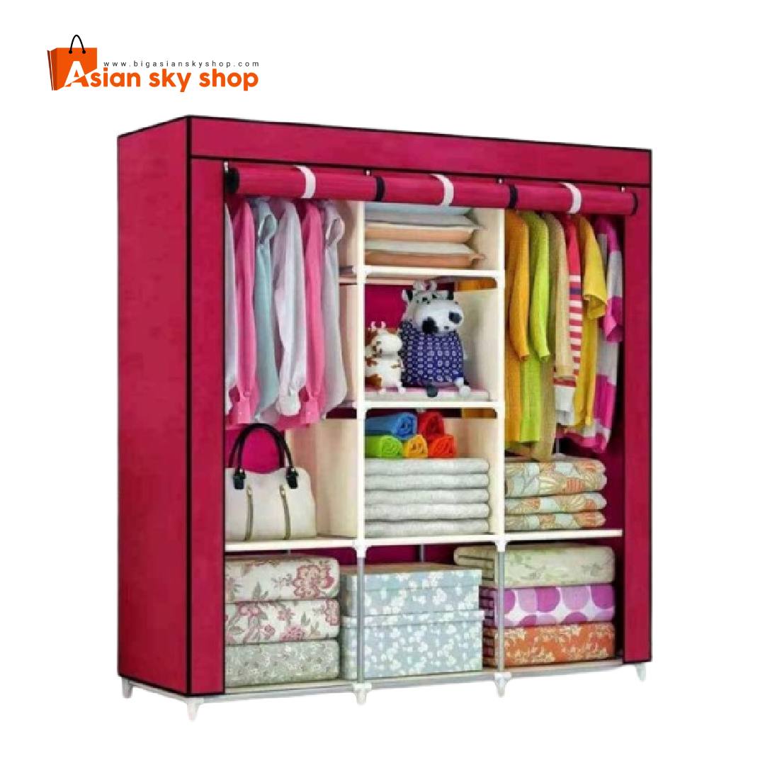 3 layer foldable storage wardrobe shelf rack with 3 doors