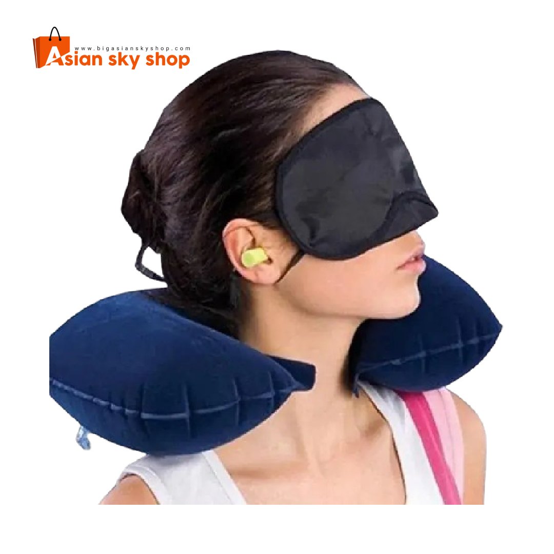 3-in-1 travel pillow set with neck pillow eye mask and earplugs