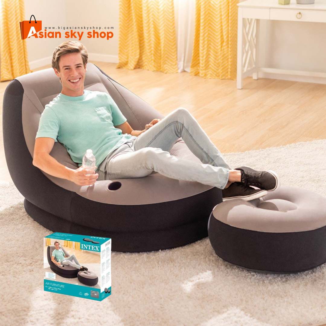 Intex Inflatable Sofa with Footrest Inflatable Air Sofa Chair with Ottoman