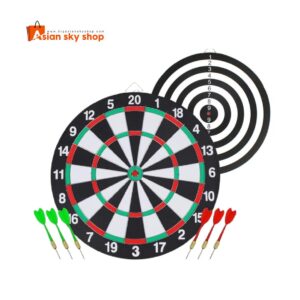 15 inch dart board with 6 steel tip darts double sided indoor game set