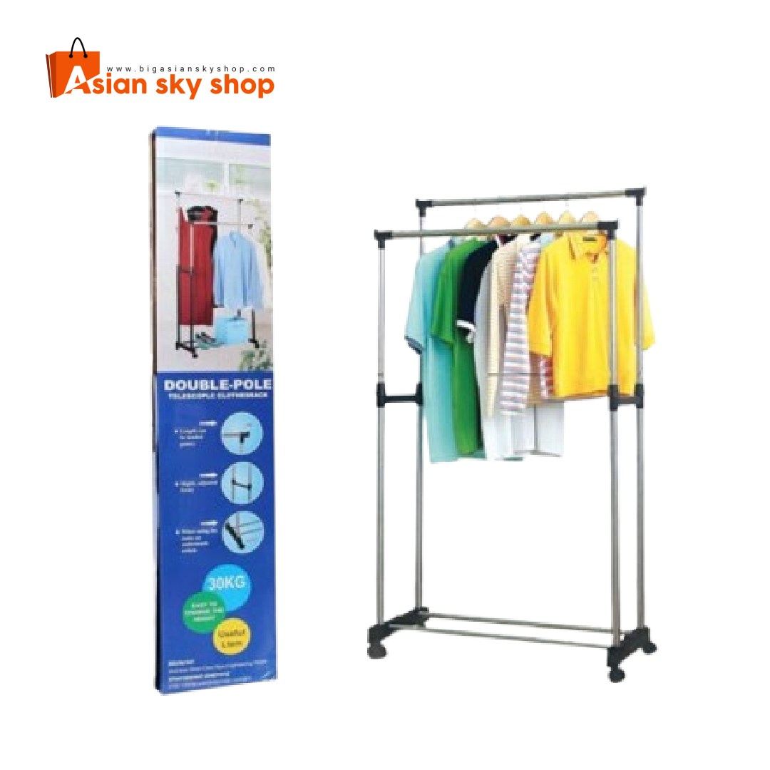 Foldable double bar clothes drying rack space saving design