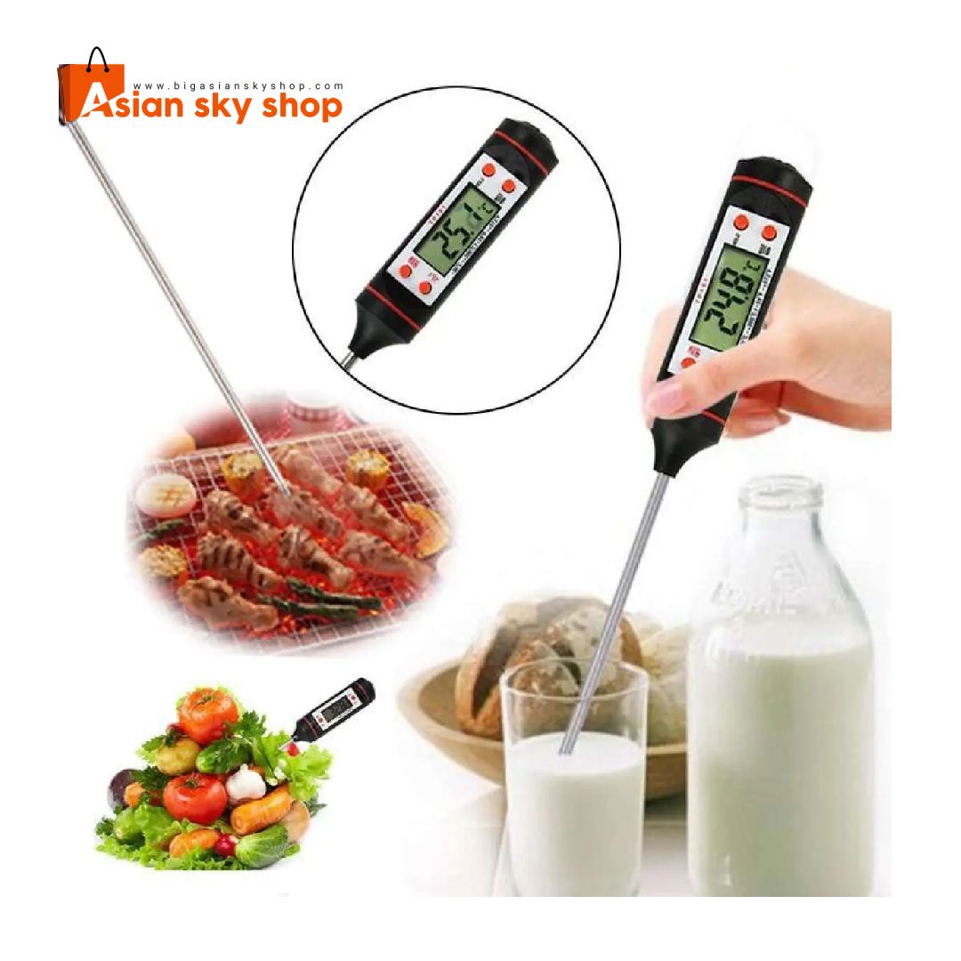 Digital cooking thermometer with stainless steel meat probe for BBQ and kitchen use