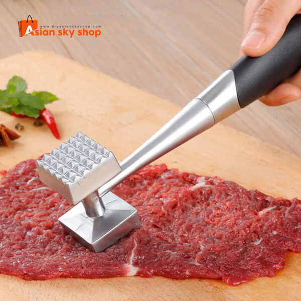 Double-sided meat tenderizer mallet with flat and textured surfaces