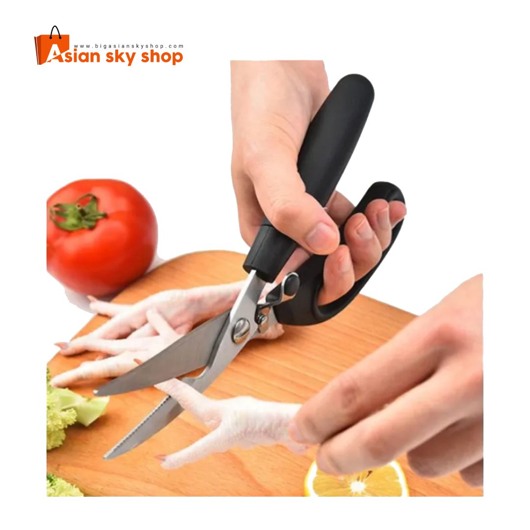 Stainless steel multifunction fish cutting scissors sharp blade close-up