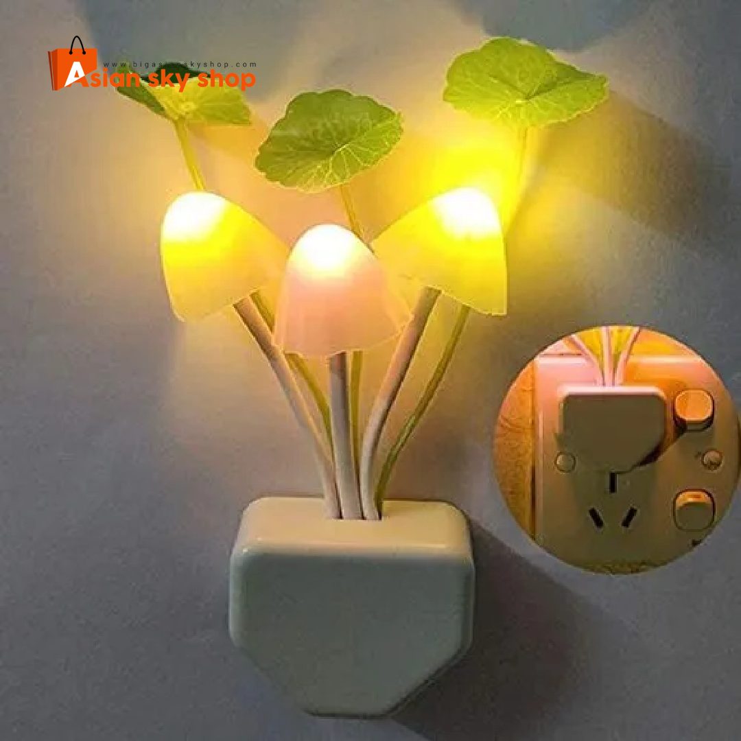 Mushroom LED night light with color changing RGB glow, plug-in lamp for bedroom and kids room