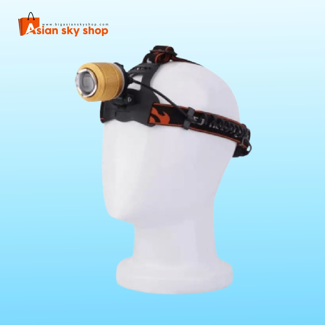 Person wearing rechargeable head torch light for camping and night work