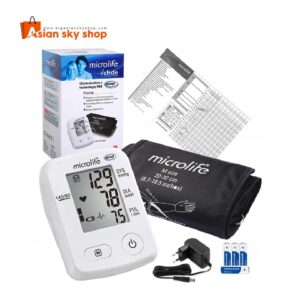 Microlife BP A2 Classic digital BP monitor LCD screen close-up showing systolic, diastolic, and pulse readings