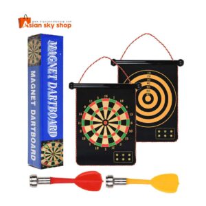 Kids playing magnetic dart board safe indoor game for children