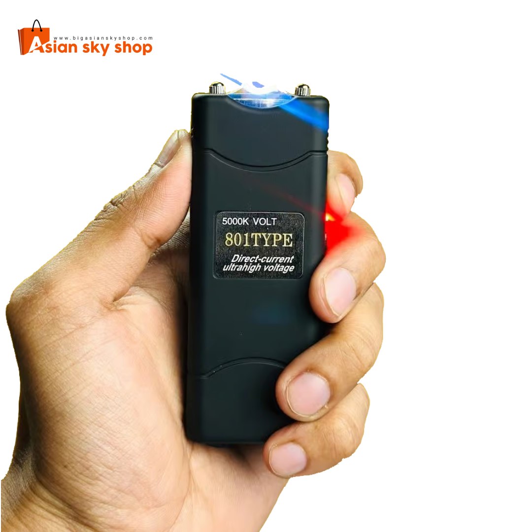 High Voltage Electric Shock Device for Self Defense with LED Flashlight – Black Stun Gun