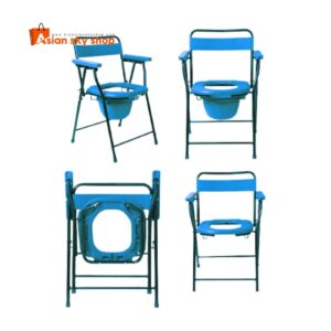 Portable folding commode chair with detachable bucket and anti-slip armrest