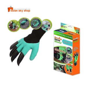 Green gardening gloves with built-in digging claws