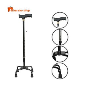 Aluminum Quad Walking Stick with Four Leg Base and Comfortable Grip