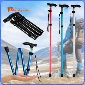 Foldable Walking Stick with Adjustable Height and Non-Slip Rubber Tip