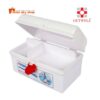 Emergency first aid storage box with organized compartments