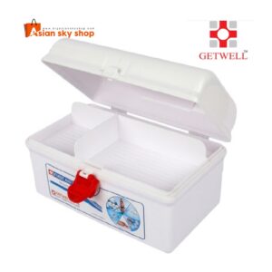 Emergency first aid storage box with organized compartments